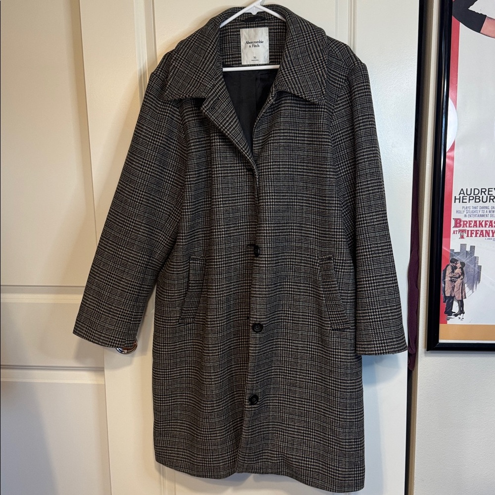 Abercrombie & Fitch Gray Plaid Trench Coat - Picture 3 of 13